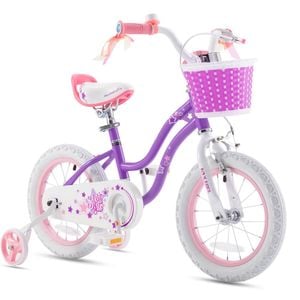 Bicicleta copii 3-5 ani Royal Baby Star Girl, roti 14", frana C-Brake fata, torpedo spate, cauciucuri late tip MTB, roti ajutatoare, mov