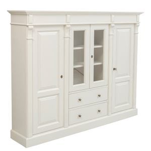 Biblioteca cu 2 usi + 2 usi sticla si 2 sertare, Colectia Directoire, culoare crem P015A, vopsit antichizat, 100% lemn masiv
