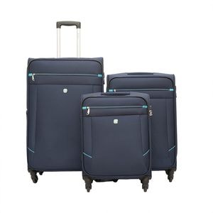 Set 3 valize DIELLE, poliester, 55x39x20 cm, 67x43x28 +5 cm, 77x48x30 +5 cm, albastru