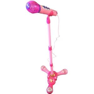 Microfon de jucarie SALAMANDRA KIDS, cu stativ suport MP3 si lumini, roz