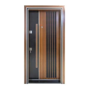 Usa metalica de exterior cu izolatie si vizor Novo Doors NDS1000S, 100x208 cm, deschidere dreapta, Din compozit, 2 yale, Kit complet, Pentru case, Nuc
