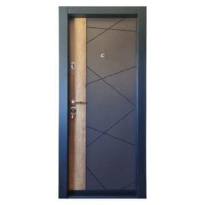 Usa metalica de apartament cu izolatie si vizor Novo Doors First Class NDFC05, 88x200 cm, deschidere dreapta, Tabla 1.2 mm, Kit complet, Gri antracit cu insertie Stejar