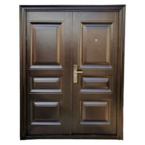 Usa metalica dubla de exterior cu izolatie si vizor Novo Doors ND5001, 150x200 cm, Deschidere dreapta, Tabla 0.7 mm, Pentru case, Maron lovitura de ciocan