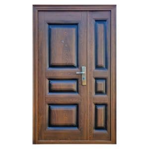 Usa metalica dubla de exterior cu izolatie si vizor Novo Doors ND5001, 140x200 cm, Deschidere stanga, Tabla 0.7 mm, Pentru case, Maron lovitura de ciocan