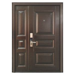 Usa metalica dubla de exterior cu izolatie si vizor Novo Doors ND5001, 120x200 cm, Deschidere dreapta, Tabla 0.7 mm, Pentru case, Maron lovitura de ciocan