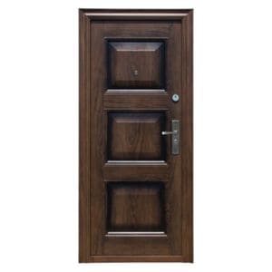 Usa metalica de exterior cu izolatie si vizor Novo Doors ND7002, 86x200 cm, deschidere stanga, 2 yale, tabla 0.7 mm, toc 7 cm, balamale si maner incluse, Maron deschis