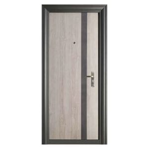 Usa metalica de exterior cu izolatie si vizor Novo Doors NDFC7008, 86x200 cm, deschidere stanga, 2 yale, tabla 0.7 mm, balamale si maner incluse, toc 7 cm, Gri antracit cu insertie Stejar