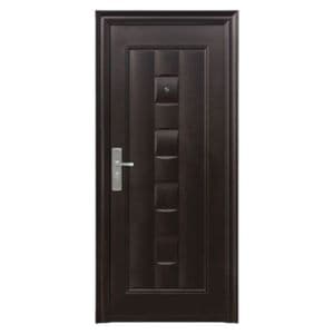 Usa metalica de exterior cu izolatie si vizor Novo Doors ND137, 86x200 cm, deschidere dreapta, 1 yala, tabla 0.5 mm, balamale si maner incluse, toc 5 cm, Maron lovitura de ciocan