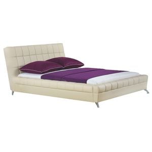 Pat cu somiera HM Bonita DRIMUS, Lemn/Piele ecologica, 160x200x100 cm, Bej