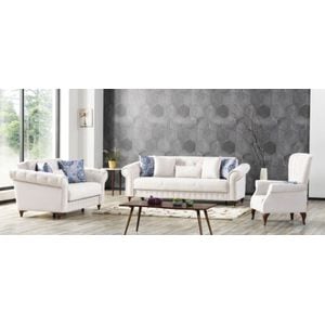Set Canapele Ibiza, 3+2+1, Lada Depozitare, Tapitat Catifea, Nuanta Crem
