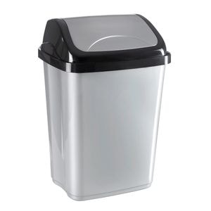 Cos de gunoi cu capac batant, 10 l, 19.5x25x37.5, plastic, negru-argintiu