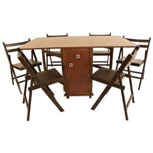 Set masa plianta cu usa si sertar cu 6 scaune pliante DRIMUS, PAL, 160x96x80 cm, Wenge
