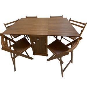Set masa plianta cu usa si sertar cu 6 scaune pliante DRIMUS, PAL, 160x96x80 cm, Maro
