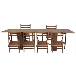Set masa plianta de 12 persoane cu 6 scaune pliante DRIMUS, PAL, 274x75x78 cm, Maro