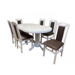 Set masa living Sb Nork Alba + 6 scaune Sb Tim DRIMUS, lemn, 160x90x96 cm, Alb