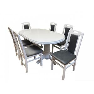 Set masa living Sb Nork Alba + 6 scaune Sb Tim DRIMUS, lemn, 160x90x96 cm, Alb