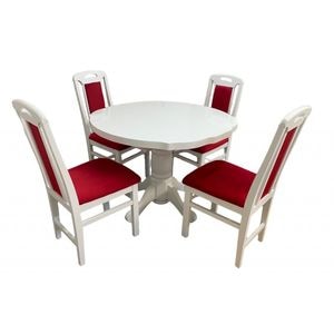 Set masa living Sb Fan Alba + 4 scaune Sb Tim DRIMUS, lemn, 100x100x96 cm, Alb/Rosu