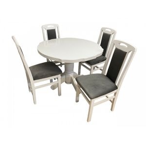 Set masa living Sb Fan Alba + 4 scaune Sb Tim DRIMUS, lemn, 100x100x96 cm, Alb/Gri