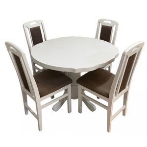 Set masa living Sb Fan Alba + 4 scaune Sb Tim DRIMUS, lemn, 100x100x96 cm, Alb/Maro