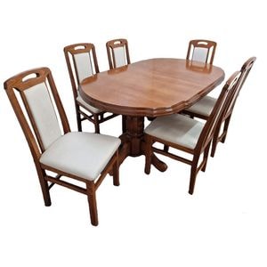 Set masa living Sb Nork Cires + 6 scaune Sb Tim DRIMUS, lemn, 160x90x96 cm, Cires/Bej