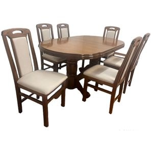 Set masa living Sb Nork Nuc + 6 scaune Sb Tim DRIMUS, lemn, 160x90x96 cm, Maro/Crem