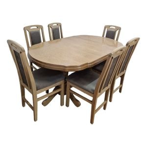 Set masa living Sb Nork Stejar Sonoma + 6 scaune Sb Tim DRIMUS, lemn, 160x90x96 cm, Bej/Gri