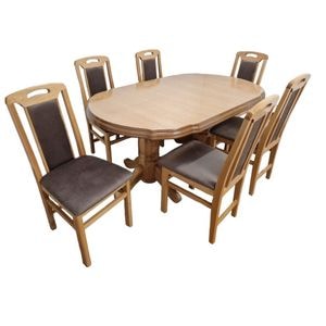Set masa living Sb Nork Stejar Natur + 6 scaune Sb Tim DRIMUS, lemn, 160x90x96 cm, Maro/Stejar