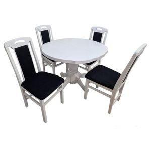 Set masa living Sb Fan Alba + 4 scaune Sb Tim DRIMUS, lemn, 100x100x96 cm, Alb/Negru