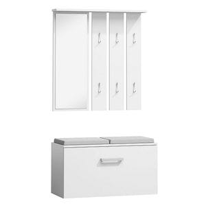 Set mobilier hol cu oglinda SL P001, DRIMUS, 89x40x180 cm, Alb