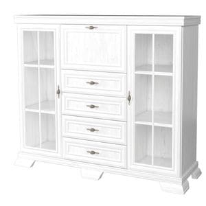 Vitrina living VM7 DRIMUS, 3 usi, 4 sertare, PAL, 158x46x136 cm, Alb