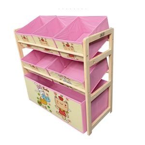 Organizator jucarii cu 6 cutii de depozitare si rafturi, 66 cm x 27 cm x 60 cm , roz, buz