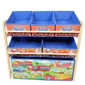 Organizator jucarii cu 6 cutii de depozitare si rafturi, 66 cm x 27 cm x 60 cm , albastru, buz