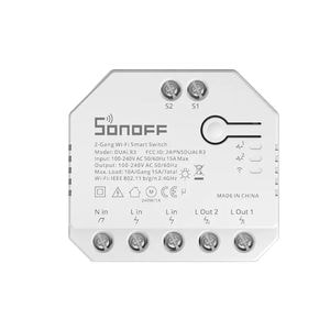 Modul de comanda smart WiFi Sonoff DUALR3, 2 canale, 15A/3300W, 2.4 GHz, inching, contor consum