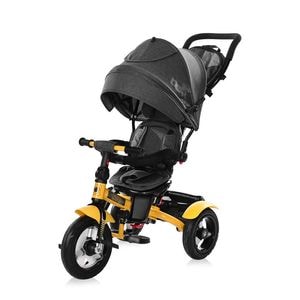 Tricicleta multifunctionala 4in1, Lorelli, Neo Air, roti mari cu camera si aparatori, scaun 360 grade, spatar reglabil, cadru din otel, centura siguranta in 3 puncte, copertina pliabila, galben/negru