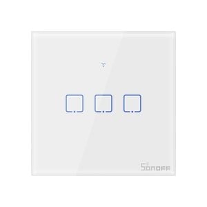 Intrerupator touch smart triplu WiFi Sonoff TX T0EU3C, 2.4 GHz, alb