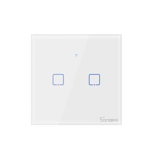 Intrerupator touch smart dublu WiFi Sonoff TX T0EU2C, 2.4 GHz, alb