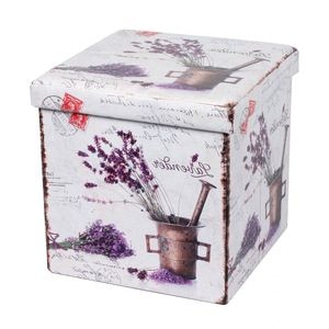 Taburete cu spatiu de depozitare Lavanda New DRIMUS, Piele ecologica, 37.5x38x37.5 cm, Multicolor
