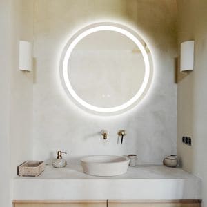 Oglinda cu LED rotunda, 80 cm, functie dezaburire, intrerupator touch 3 culori