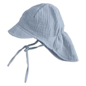 Sapca pentru copii din muselina cu cozoroc si protectie gat Kidizi Maitre, Jeans, 3-18 luni