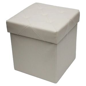 Taburet cu cutie de depozitare House XL 10100, 38 x 38 x 38cm, Ma x  150 kg, Capac moale din piele ecologica, Beige