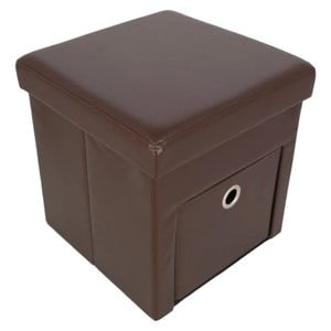 Taburet cu cutie de depozitare si sertar House XL 6100, 38 x 38 x 38cm, Ma x  150 kg, Capac moale din piele ecologica, Maron