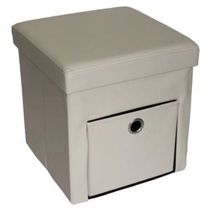 Taburet cu cutie de depozitare si sertar House XL 6100, 38 x 38 x 38cm, Ma x  150 kg, Capac moale din piele ecologica, Beige