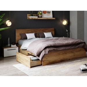 Pat dormitor netapitat Laguna Fox, cu 2 sertare, 171.4x211x95 cm, stejar auriu