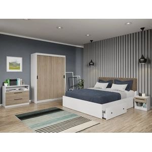 Set dormitor Laguna, Line C13, cu pat, dulap, comoda si noptiere, 138x55x194.8 cm, maro