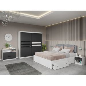 Set dormitor Laguna, Glass C7, cu pat, dulap, comoda si noptiere, 184x55x194.8 cm, gri antracit