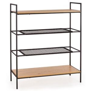 Etajera HM REG21 cu 4 polite, negru/stejar auriu, 111x34x129 cm