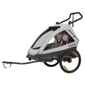 Remorca bicicleta Lionelo Cama, Cu functie de carucior, Pentru 1 sau 2 copii, Sistem de absorbtie a socurilor SIQ, Geamuri cu protectie solara, Gri