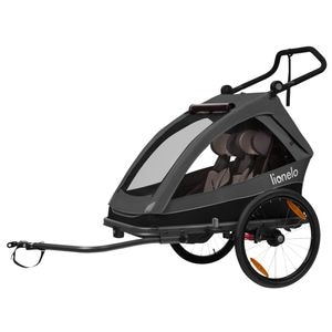 Remorca bicicleta Lionelo Cama, Cu functie de carucior,Pentru 1 sau 2 copii, Sistem de absorbtie a socurilor SIQ, Geamuri cu protectie solara, Negru