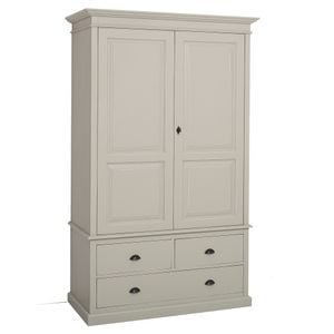 Dulap cu 2 usi si 3 sertare, culoare crem P013A, vopsit antichizat, 100% lemn masiv, 121x197x59 cm