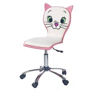 Scaun birou copii HM Kitty, DRIMUS, Piele ecologica, 45x40x95 cm, 5 ani +, Alb-Roz